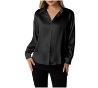 Women Satin Shirt UK,Button Down Long Sleeve Shirt Tops Ladies Collared Solid Comfortable Silk T-Shirt Elegant Work Office Business Casual Blouse Ladies Blouses & Shirts Clearance Size 8-16