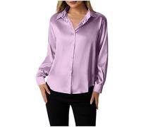 Women Satin Shirt UK,Button Down Long Sleeve Shirt Tops Ladies Collared Solid Comfortable Silk T-Shirt Elegant Work Office Business Casual Blouse Ladies Blouses & Shirts Clearance Size 8-16