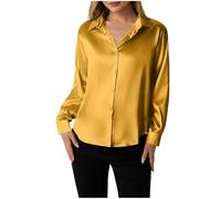 Women Satin Shirt UK,Button Down Long Sleeve Shirt Tops Ladies Collared Solid Comfortable Silk T-Shirt Elegant Work Office Business Casual Blouse Ladies Blouses & Shirts Clearance Size 8-16