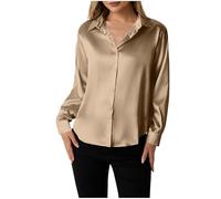 Women Satin Shirt UK Sale,Button Down Long Sleeve Shirt Tops Ladies Collared Solid Comfortable Silk T-Shirt Elegant Work Office Business Casual Blouse Ladies Blouses & Shirts Clearance Size 8-16