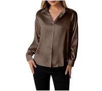 Women Satin Shirt UK Sale,Button Down Long Sleeve Shirt Tops Ladies Collared Solid Comfortable Silk T-Shirt Elegant Work Office Business Casual Blouse Ladies Blouses & Shirts Clearance Size 8-16
