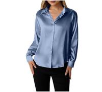 Women Satin Shirt UK Sale,Button Down Long Sleeve Shirt Tops Ladies Collared Solid Comfortable Silk T-Shirt Elegant Work Office Business Casual Blouse Ladies Blouses & Shirts Clearance Size 8-16