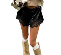 Women Satin Silk Lace Trim Mini Shorts Y2k Low Rise Micro Boxer Shorts Coquette Slip Lounge Pajama Bottom