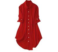 Women Satin Silk Shirts,Ladies 3/4 Sleeve Solid Turn Down Collar Temperament Satin Button Long Shirt,Fall Winter Office Work Elegant Slim Fit Blouses Casual Comofrtable Tunic Tops,UK Size 8-16 Red