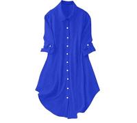 Women Satin Silk Shirts,Ladies 3/4 Sleeve Solid Turn Down Collar Temperament Satin Button Long Shirt,Fall Winter Office Work Elegant Slim Fit Blouses Casual Comofrtable Tunic Tops,UK Size 8-16 Blue
