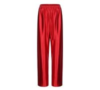 Women Satin Wide Leg Dress Pants Silk Casual Dressy Long Flowy Pants Elastic High Waisted Trousers, Red, M