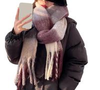 Women Scarfs Winter Warm Soft Tartan Scarves Long Check Tassel Shawl And Wraps Large Thick Stole Blanket Scarf Gifts for Ladies Purple Scarf For Women Uk