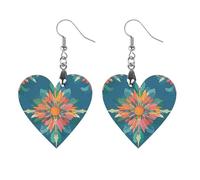 Women Scottish Thistle Wooden Earrings Lightweight Dangle Earrings Geometric Drop Earring Vintage Heart-Shaped Retro Daily Wear Jewelry Gift for Wedding Party Graduation