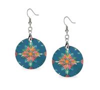 Women Scottish Thistle Wooden Earrings Lightweight Dangle Earrings Geometric Drop Earring Vintage Round Retro Daily Wear Jewelry Gift for Wedding Party Graduation
