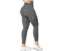 Women Scrunchs Bum Cargo Leggings Gym with Pockets Ankle Length High Waisted Booty Tummy Control Solid Running Sports Jogging Trousers Ladies Joggers Casual Leggings
