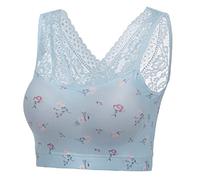 Women Seamless Lace Floral Front/Back Smooth Bra with Removable Soft Padded Push Plus Size Coverage Bra