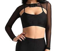 Women See Through Mesh Crop Top Sheer Open Front Shrug Fishnet Cover Ups with Buckle