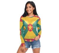 Women See Through Tee Shirt,Mesh O Neck Mesh Top S, National Flag of Grenada, XXL