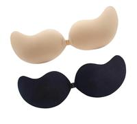 Women Self Adhesive Strapless Bra Reusable Padded Invisible Sticky Push Up Bra for Backless Dress (Beige x1 - Black x1, D)