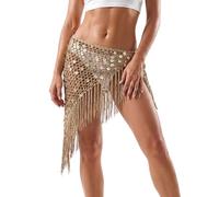 Women Sequin Crochet Hip Scarf Asymmetrical Knit Cutout Fringe Wrap Sarong Sparkly Sequin Bikini Cover Up Skirt for Beach (Khaki B, One Size)