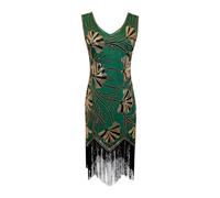 Women Sequin Dress with Decorative Elements for Rumba And Jazz, Dark Green, S