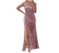 Women Sequin Evening Dress Elegant Bridesmaid Dress Sparkly Glitter Wrap Maxi Dress Party Cocktail Prom Dresses Cold Shoulder Wedding Guest Bridesmaid Dress Floor Length Bandage Prom Ball Gowns