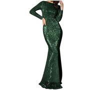 Women Sequin Evening Dress Elegant Bridesmaid Dress Sparkly Glitter Wrap Maxi Dress Party Cocktail Prom Dresses Long Sleeve Wedding Guest Bridesmaid Dress Floor Length Bandage Prom Ball Gowns Ladies
