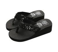 Women Sequin Flip-Flops UK Clearance Ladies Platform Wedge Slippers Memory Foam Thong Sandals Summer Beach Slides Toe-Post Slipper Arch Support Flip Flop Non-Slip Sandal Summer EVA Slide