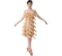 Women Sequin Fringe Ballroom Dress Ladies Sparkling Tassel Latin Dance Dresses 1920s Flapper Salsa Samba Tango Dress V Neck Sparkly Dancewear Sexy Rumba Cha Cha Skirt Costume for Cocktail Party Gold