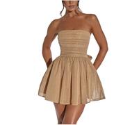 Women Sequin Glitter Mini Dress Clearance Sexy Backless Strapless Tube Dress Tulle Sparkly Short Homecoming Dress Sleeveless Bodycon Dresses with Bow on Back Party Tunic Dress Formal Gown Khaki