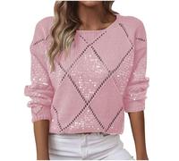 Women Sequin Jumper Sparkle Blouses Shimmer Glitter Shirts Long Sleeve Crew Neck Kintted Tshirts Loose Fit Elegant Tee Shirt Party Club Wear Ladies Casual Soft Comfy Workout Tees Going Out Top