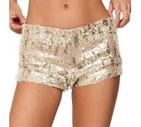Women Sequin Mini Shorts Sexy Sparkly Low Rise Slim Fit Micro Shorts Y2k Glitter Rave Party Boyshorts(Gold,Small)