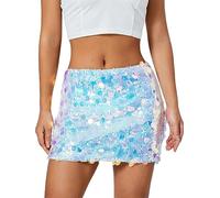 Women Sequin Mini Skirt Sparkle Stretchy Bodycon Glitter Skirts Y2k High Waist Pencil Short Party Club Skirt Streetwear (C-Blue Purple, S)