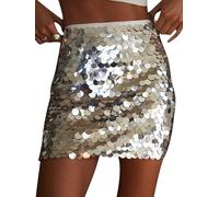 Women Sequin Mini Skirt Sparkle Stretchy Bodycon Glitter Skirts Y2k High Waist Pencil Short Party Club Skirt Streetwear (D-Silver2, S)