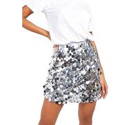 Women Sequin Mini Skirt Sparkle Stretchy Bodycon Glitter Skirts Y2k High Waist Pencil Short Party Club Skirt Streetwear (E-Silver3, L)