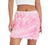 Women Sequin Mini Skirt Sparkle Stretchy Bodycon Glitter Skirts Y2k High Waist Pencil Short Party Club Skirt Streetwear (D-Pink2, S)