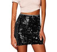 Women Sequin Mini Skirt Sparkle Stretchy Bodycon Glitter Skirts Y2k High Waist Pencil Short Party Club Skirt Streetwear (D-Black2, M)