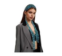 Women Sequin Scarf Lightweight Shiny Flower Shape Hollow Design Glitter Embellished Thin Fashion Sky Blue