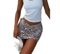 Women Sequin Skirt Stretchy Bodycon Night Out Dance Party Glitter Shiny Sparkly Club Short Mini Pencil Skirts (B Silver, S)