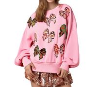 Women Sequin Sweatshirt Cute Funny Graphic Pullover Long Sleeve Round Neck Christmas Shirt Outfits Teen Girls, red, XXL