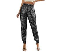 Women Sequin Trousers Sparkly Hip Hop Pants Fashion Glitter Sequin Trousers Long Harem Pants Shinny Bloomers Loose Sweatpants Sparkly Glitter High Waist Shiny Bottoms Club Party Holiday Outfits