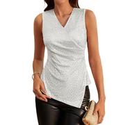 Women Sequin Vest Sleeveless Sparkly Blouse V-Neck Wrap Top Party Summer L Silver-1