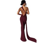 Women Sexy Backless Dress Bodycon Sleeveless Open Back Maxi Dress Going Out Elegant Party Cocktail Long Dress (Large, Wine Red)