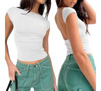Women Sexy Backless Going Out Top Double Lined Y2K Open Back Crop Tops 2025 Backless Tee Shirts Summer Trendy, Double Lined-white, S