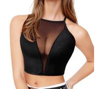 Women Sexy Crop Tops Sleeveless Vest Tops Summer Mesh Tank Top Women‘s Lace Camisoles Vest Casual Patchwork Crew Neck Camisole Going Out Top Sexy Tank Top,S-L (UK, Alpha, L, Regular, Regular, Black)