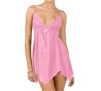 Women Sexy Fairy Lace Dress Y2k Lace Spaghetti Strap Lingerie Mini Dress Slip Backless Lace Trim Nightgown Lingerie (A-pink, M)