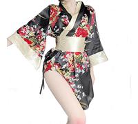 Women Sexy Kimono Robe Short Dressing Gown Silk Satin Japanese Kimono Robe Ladies Girl Floral Spa Bathrobe Yukata Nightwear Sleepwear Nightgown Home Pajamas Bridesmaid Party Robe With Lingerie & Belt