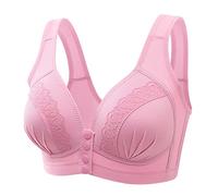 Women Sexy Lace Front Button Mastectomy Bra Pocket Bra Large Size Wirekess Comfort Bra with Adjustable Straps High Chest Support for Women Bigger Bust Hot Pink