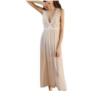 Women Sexy Lace Nightdress Mesh See Through Long Deep V Nightgown Perspective Sleep Dress Long Sleepshirts Sexy Lingerie Chemise Summer Sleeveless Nightie Nightwear