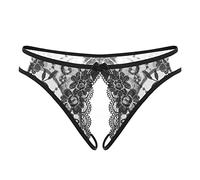 Women Sexy Lace Panties Open File Briefs Low Waist Beautiful Buttocks Transparent T-Back Pants Hollow Out Temptation Thong Erotic Panties Black