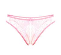 Women Sexy Lace Panties Open File Briefs Low Waist Beautiful Buttocks Transparent T-Back Pants Hollow Out Temptation Thong Erotic Panties Pink