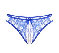 Women Sexy Lace Panties Open File Briefs Low Waist Beautiful Buttocks Transparent T-Back Pants Hollow Out Temptation Thong Erotic Panties Blue