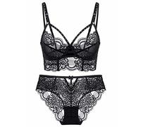 Women Sexy Lace Thong Lingerie Set 2 Piece Seduction Underwear Set with Bra and Lace Panties A,80C