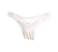 Women Sexy Lace Underwear Open Cut Pearl Massage Hollow Low Waist Triangle G String Pants Butt Lift Stretch Elastic Flirty Soft Breathable Lingerie Panties, White, One Size