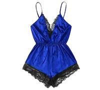Women Sexy Lingerie Deep V-Neck Lace Bodysuit Satin Pyjamas One Piece Teddy Bodysuits Silk Satin Babydoll Chemise for Sex Plus Size Erotic Lingerie Sling Nightwear Sleepwear Underwear Set Ladies